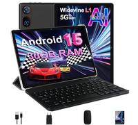 DMOAO Tablet 10 Pollici Android 15 con 30 GB RAM + 2TB ROM Espansione, FHD Tablet con Tastiera e Mouse, 5G Wi-Fi, GPS, Widevine L1, Octa-Core, USB-C, BT 5.0, 6000 mAh, 8MP+5MP, Gemini AI, Nero