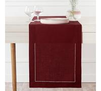 D'Moksha Homes Runner da tavola in lino, 35 x 305 cm, 100% puro lino, classico orlo a giorno, colore rosso scuro, lavabile in lavatrice, runner da tavola per la primavera