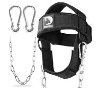 DMoose Cinghia di Testa del Collo per la Formazione di Resistenza D-Ring Extra-Heavy e Catena d'Acciaio, Neoprene Comfort Fit, Cucitura Superiore Sella e Cinturino allungabile Resistente