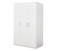 Dmora Armadio 3 Ante battenti, Bianco Opaco, cm 135x53x202, con Tubo Appendiabiti, UNICA