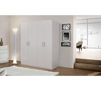 Dmora Armadio a 4 Ante battenti, Bianco Opaco,con Tubo Appendiabiti cm 133x 53 x h202