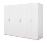 Dmora armadio a 6 ante battenti,bianco opaco, cm 207x53x202, con tubo appendiabiti