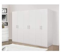 Dmora Armadio a 6 Ante battenti, Bianco Opaco,con Tubo Appendiabiti cm 207x 53 x h202
