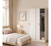 Dmora Armadio a Due Ante scorrevoli con Barra Appendiabiti e Un ripiano Interno, Colore Bianco, cm 100 x 51 x h200, 2