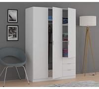 Dmora Armadio Ante e Tre cassetti con Ripiani e Barra Appendiabiti Colore Bianco, Misure in cm 121 x 51 x h180, Small