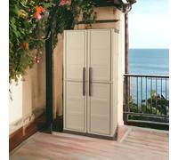Dmora Armadio da Esterno Avelgem, Armadio Balcone Multiuso, Mobile Porta Scope 2 Ante, 100% Made in Italy, 70x47h178 cm, Beige e Marrone, Finitura Quadri