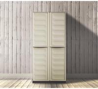 Dmora Armadio da Esterno Avelgem, Armadio Balcone Multiuso, Mobile Porta Scope 2 Ante, 100% Made in Italy, 70x47h178 cm, Beige e Marrone, Finitura Righe