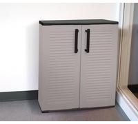 Dmora Esterno Bilzen, Mobile Outdoor, Armadio Balcone Multiuso, 100% Made in Italy, Grigio e Nero, Finitura Righe, 68x37h84 cm, Polipropilene (PP)