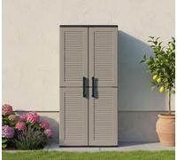 Dmora - Armadio da esterno Clavier, Mobile da balcone, Armadio multiuso con ripiani, 100% Made in Italy, 68x37h163 cm, Grigio e Nero, Finitura righe