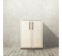 Dmora - Armadio da esterno Courtrai, Armadio balcone multiuso, Mobile da esterno a 2 ante, 100% Made in Italy, Beige e Marrone, 70x39h86 cm, Finitura quadri