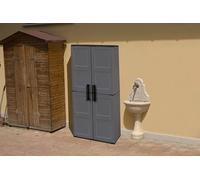 Dmora - Armadio da esterno Geel, Mobile porta scope multiuso, Armadietto outdoor 2 ante, 100% Made in Italy, Finitura quadri, 68x37h163 cm, Grigio e Nero