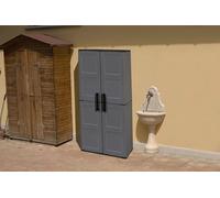 Dmora Armadio da Esterno Geel, Mobile Porta Scope Multiuso, Armadietto Outdoor 2 Ante, 100% Made in Italy, Finitura Quadri, 68x37h163 cm, Grigio e Nero