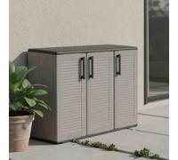 Dmora - Armadio da esterno Gesves, Mobile balcone multiuso, Armadietto outdoor 3 ante, 100% Made in Italy, 102x37h84 cm, Grigio e Nero, Finitura righe