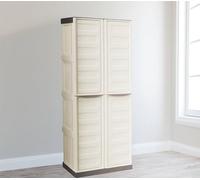 Dmora Armadio da Esterno Marchin, Mobile Balcone Multiuso, Armadietto Outdoor 2 Ante, 100% Made in Italy, Beige e Marrone, Finitura Righe, 70x39h165 cm