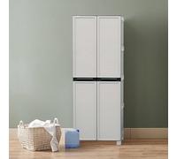 Dmora - Armadio da esterno Namur, Mobile multiuso, Armadio per lavanderia, Armadietto outdoor, 100% Made in Italy, Grigio chiaro, 70x39h172 cm