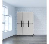 Dmora - Armadio da esterno Nandrin, Mobile porta scope, Armadietto da esterno 3 ante, 100% Made in Italy, 102x37h169 cm, Grigio chiaro e Nero, Finitura righe