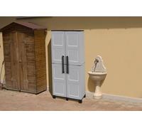 Dmora Armadio da Esterno Veurne, Armadio Porta Scope, Mobile Outdoor 2 Ante, 100% Made in Italy, 68x37h169 cm, Grigio Chiaro e Nero, Finitura Quadri