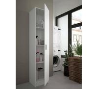 Dmora - Armadio multiuso 1 anta Clearwater, Mobile ausiliario, Guardaroba porta scarpe con ripiani, Scarpiera verticale, 37x37h180 cm, Bianco