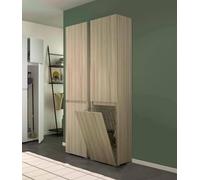 Dmora - Armadio multiuso 2 ante Agapanto, Mobile lavanderia a 2 ante, Colonna da bagno con cestello portabiancheria, 100% Made in Italy, 45x37h195 cm, Olmo