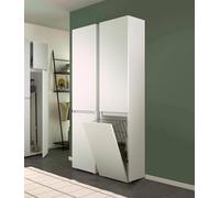 Dmora - Armadio multiuso 2 ante Agapanto, Mobile lavanderia a 2 ante, Colonna da bagno con cestello portabiancheria, 100% Made in Italy, 45x37h195 cm, Bianco