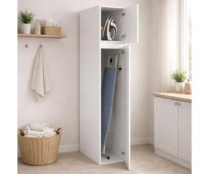 Dmora Armadio Multiuso 2 Ante Banksia 35x195h cm Bianco 3 Ripiani 2 Ante, Ideale per Lavanderia Made in Italy
