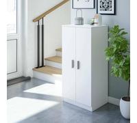 Dmora - Armadio multiuso 2 ante Corona, Mobile ausiliario, Mobile basso porta scarpe con 6 ripiani, Scarpiera moderna, 55x36h108 cm, Bianco