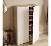 Dmora - Armadio multiuso 2 ante Olathe, Mobile ausiliario, Guardaroba basso porta scarpe con 6 ripiani, Scarpiera bassa, 70x36h103 cm, Rovere e Bianco