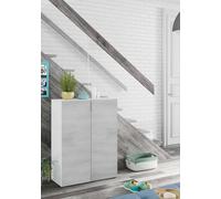 Dmora - Armadio multiuso 2 ante Olathe, Mobile ausiliario, Guardaroba basso porta scarpe con 6 ripiani, Scarpiera bassa, 70x36h103 cm, Cemento e Bianco