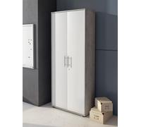 Dmora Libreria a 2 ante e 4 ripiani con serratura, scaffale per libri e documenti, Libreria portaoggetti da ufficio, cm 79x34h188, colore Bianco e Cemento