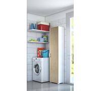Dmora Armadio Multiuso Aquilegia, lineare a 1 Anta battenti e 4 Ripiani Regolabili, Mobile a Colonna per Bagno, 100% Made in Italy, 45x45h195 cm, Rovere e Bianco, Legno ingegnerizzato