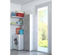 Dmora - Armadio multiuso Aquilegia, Mobile lineare a 1 Anta battenti e 4 ripiani regolabili, Mobile a colonna per bagno, 100% Made in Italy, 45x45h195 cm, Cemento e Bianco