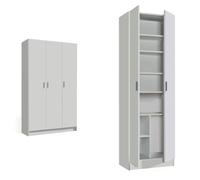 Dmora - Armadio multiuso Beaumont, Mobile ausiliario a 3 ante, Guardaroba portascarpe & Armadio Multiuso a Due Ante con Cinque Ripiani, Colore Bianco, cm 59 x 37 x h180