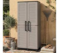 Dmora Armadio Multiuso da Esterno o Interno, Mobile a 2 Ante e 3 Ripiani Regolabili in Polipropilene, 100% Made in Italy, Colore Grigio, Carlotta, 68x37h169 cm, 14 unità