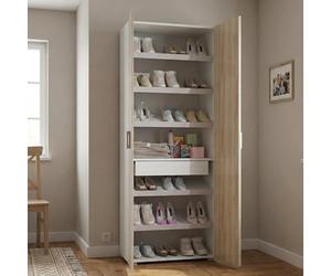 Dmora - Armadio multiuso Ginestra, Mobile lineare a 2 Ante battenti, Guardaroba a 6 ripiani, Scarpiera moderna, 100% Made in Italy, 72x37h195 cm, Olmo e Bianco
