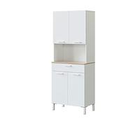 Dmora Armadio Multiuso Grande Chandler, Mobile ausiliario da Cucina, Credenza a 4 Ante e 1 cassetto, Armadio Aperto, 72x40h186 cm, Bianco e Rovere