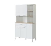 Dmora Armadio Multiuso Grande Laredo, Mobile ausiliario da Cucina, Credenza a 5 Ante e 1 cassetto, Armadio Aperto, 108x40h186 cm, Bianco e Rovere