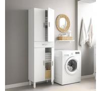 Dmora Armadio multiuso Oxnard – 4 ante, 1 cassetto, 2 ripiani, Bianco lucido, 60x29x182 cm