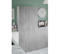 Dmora Armadio multiuso per ripostiglio, Mobile portascope a 2 ante battenti e 3 ripiani, Cm 80x37h182, colore Cemento e Bianco