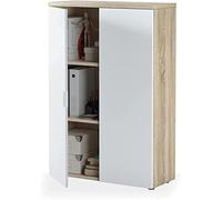 Dmora - Armadio multiuso Plano, Mobile multiuso a 2 ante, Armadio portascarpe con 3 ripiani, Scarpiera moderna, cm 80x33h119, Rovere e Bianco