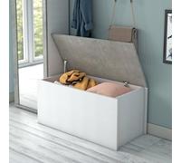 Dmora - Baule Miltonia, Capiente box contenitore multiuso, Cassapanca moderna, 100% Made in Italy, 90x45h45 cm, Bianco e Cemento