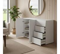 Dmora Bianco Credenza Moderna, Madia di Design a 2 Ante e 4 cassetti, Made in Italy, Mobile Porta TV, Buffet da Soggiorno, cm 124x40h82, Colore Lucido