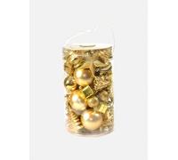 Dmora - Box 50 pezzi decorazioni natalizie multi-forma, Ornamenti e Puntale, Set assortimento palline di Natale, Scatola set albero di Natale, Da 4 a 10 cm, colore Oro
