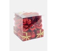 Dmora - Box 50 pezzi decorazioni natalizie multi-forma, Ornamenti e Puntale, Set assortimento palline di Natale, Scatola set albero di Natale, Da 4 a 7 cm, colore Rosso