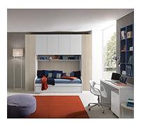 Dmora Cameretta a Ponte con Divano Secondo Letto con Rete a doghe Incluse, Made in Italy, cm 293 x 90 x 247, Colore Bianco e Olmo