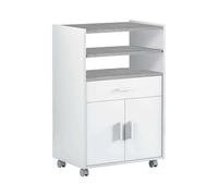 Dmora Carrello Scottsdale - Mobile ausiliare per cucina con ruote 2 ante 1 ripiano 59x40x92cm Bianco