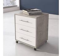 Dmora - Cassettiera ArcosdelaF, Mobiletto moderno a 3 cassetti con ruote, Aramdietto portadocumenti per ufficio, comodino da scrivania, Cm 43x40h57, Cemento e Bianco