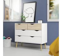 Dmora - Cassettiera Caroline, Settimino multiuso, Comò camera da letto, Mobile con cassetti, 98x39 h81 cm, Bianco e Quercia
