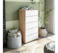 Dmora - Cassettiera Crosby, Settimino multiuso, Comò camera da letto, Mobile con cassetti, 60x40 h109 cm, Bianco e Rovere Nodi