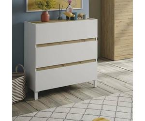 Dmora - Cassettiera Forfar, Settimino Multiuso, Comò Camera da Letto, Mobile con cassetti, 79x41 h91 cm, Bianco e Rovere Nodi