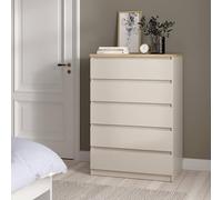 Dmora - Cassettiera Piccilli, settimino multiuso con 5 cassetti, comò elegante per camera da letto, 77x50 h111 cm, Beige